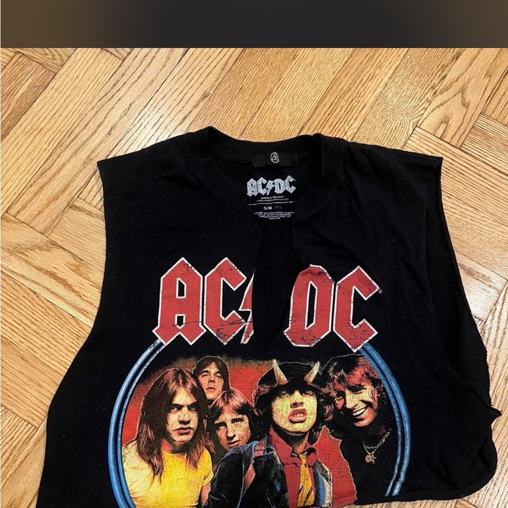 AC/DC Black Tank Top with Red and Yellow Band Art